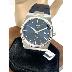Tissot PRX Men's Watch Swiss Quartz 40mm Blue Dial Black Leather T1374101604100